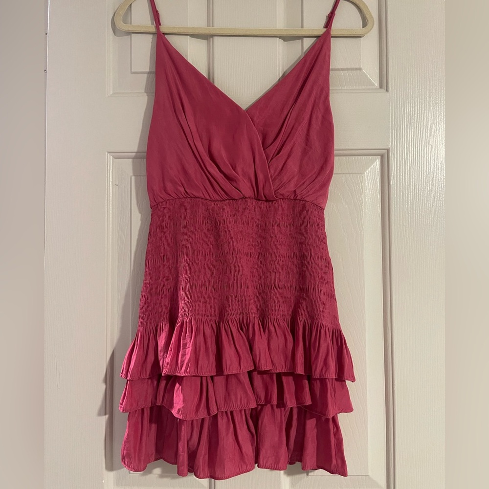 Pink ruffle drop waist dress